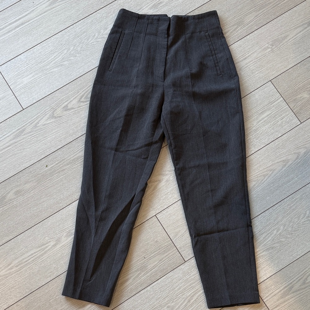 Zara High-Waist Tailored Dark Grey Pleated Trousers